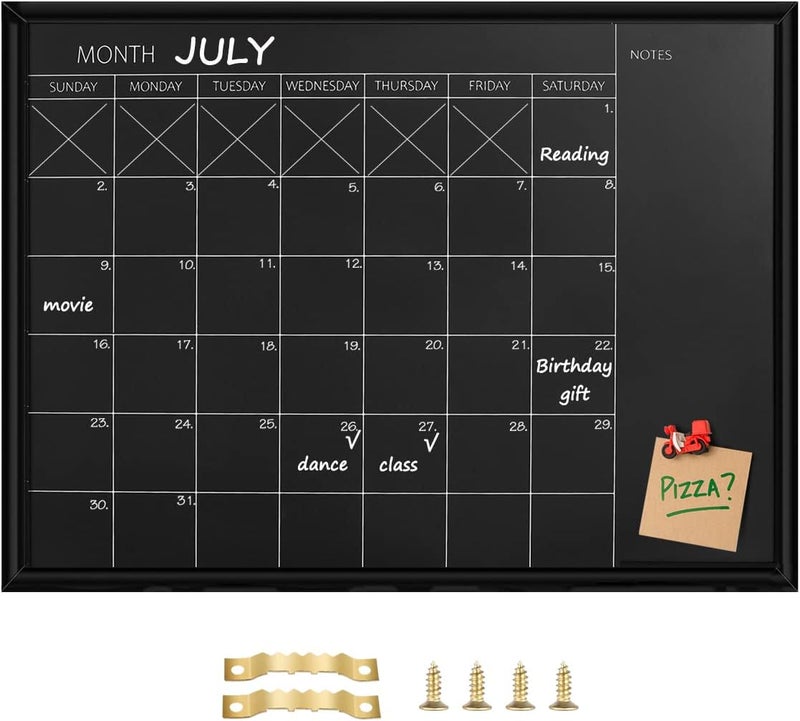 TORASO Calendar Chalkboard, 17.7 x 23.6 inches, Magnetic Surface Black Frame Chalk Board for Planning,School Timetable Memo, Hanging Board for Office, School and Home(YLHB-BK-4560) - Image 1
